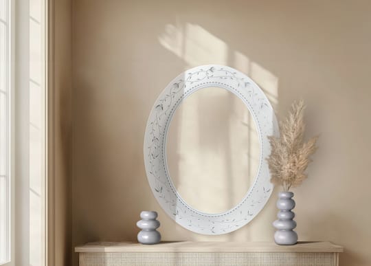 Head West Frosted Etched Tile Framed Oval Wall Vanity Mirror - 23" x 29"